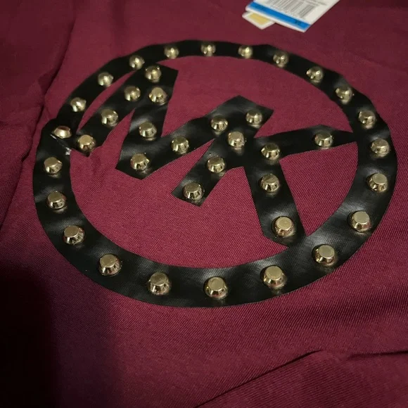 Michael Kors Maroon Studded Logo Tee - Picture 5 of 5